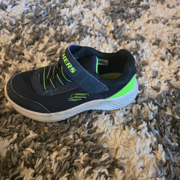 👟 Skechers Kids/Boys Navy/Neon Blue Slip-On Sneakers - Size US 12 - Picture 2 of 4